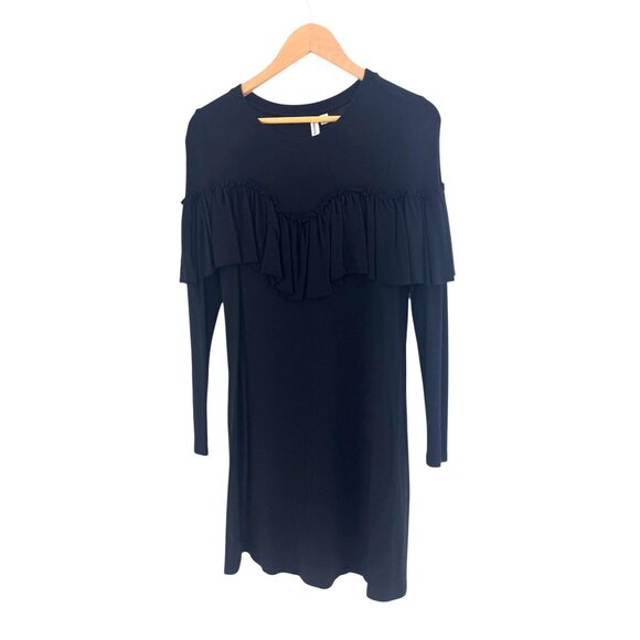 Kensie Black Ruffled Ultra-Soft Knit Dress w/Pockets Size S Fall Winter Sweater - Picture 3 of 9